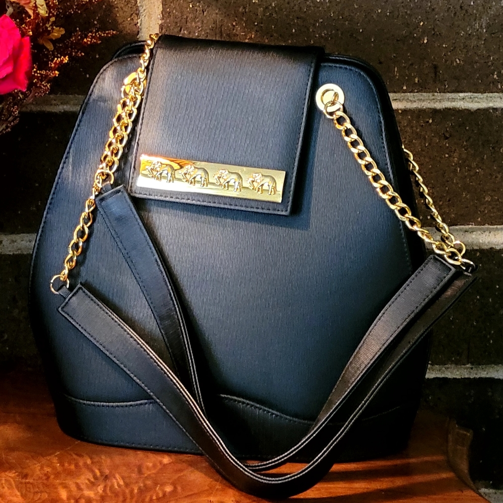 Vintage black bag golden elephant